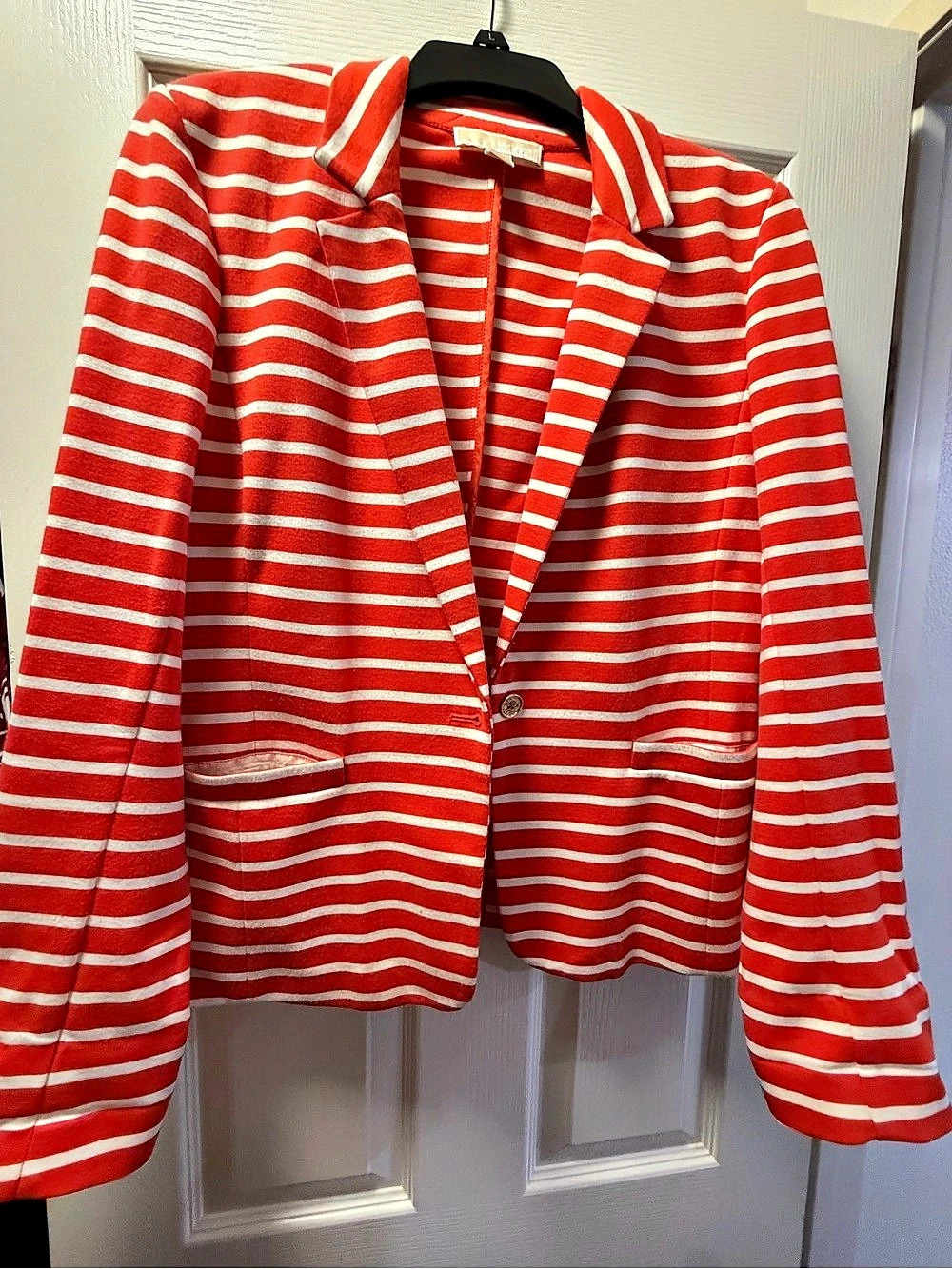 Michael Kors Striped Blazer in “Orangeish” Red & White Size 16